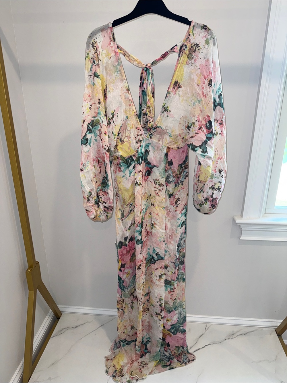 HEMANT & NANDITA Floral Maxi Dress in Pink, Yellow, Green